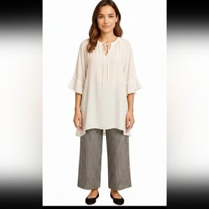 UMO Coleccion Wide Leg Pinstripe Trousers Spain 28 Waist Luxury NWOT Lagenlook